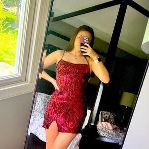 Red and Black Reflective Formal Mini Dress